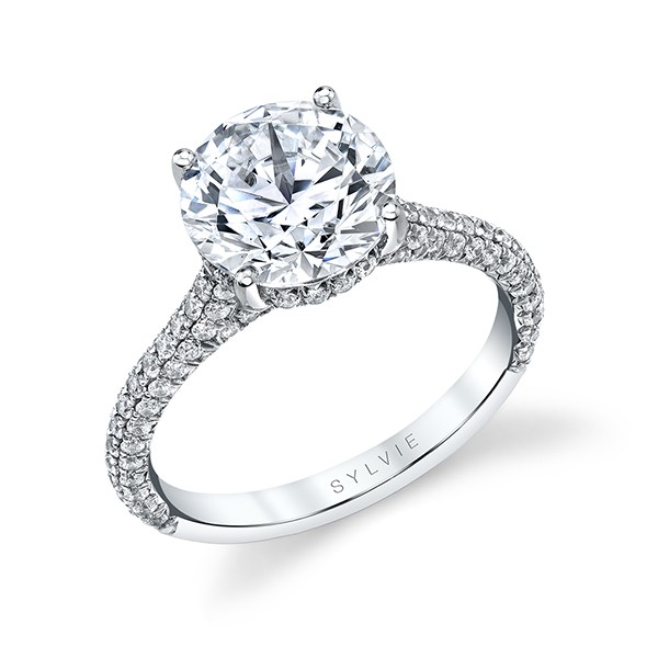 Pave Round Hidden Halo Diamond Engagement Ring